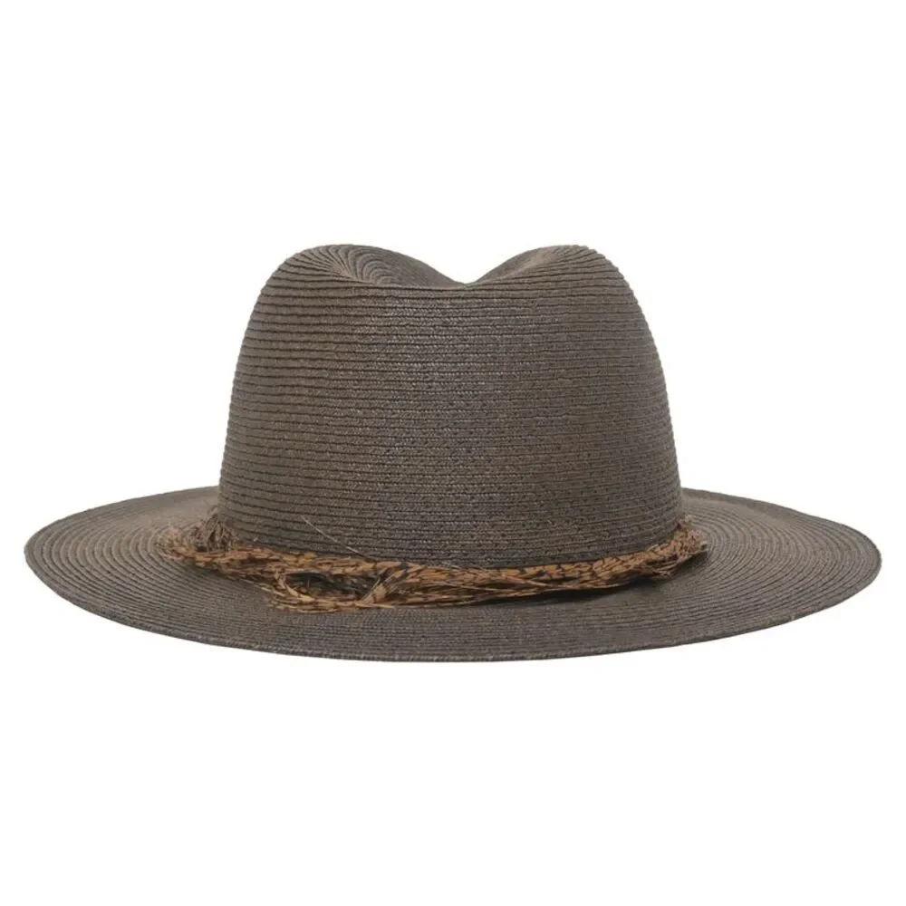 Eugenia Kim Feather Fedora Hat in Dark Brown Straw